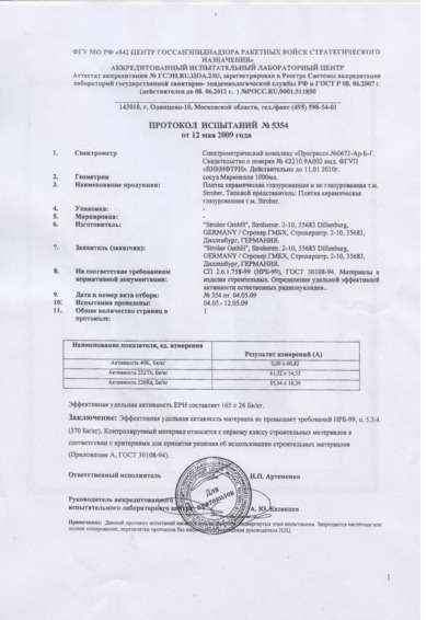 Протокол испытаний продукции Stroher